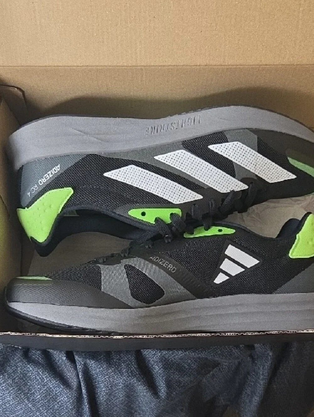 adidas ADIZERO Black & Neon Green Men's Running Sneakers